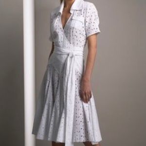 Diane Von Furstenberg White Eyelet Faux Wrap Dress